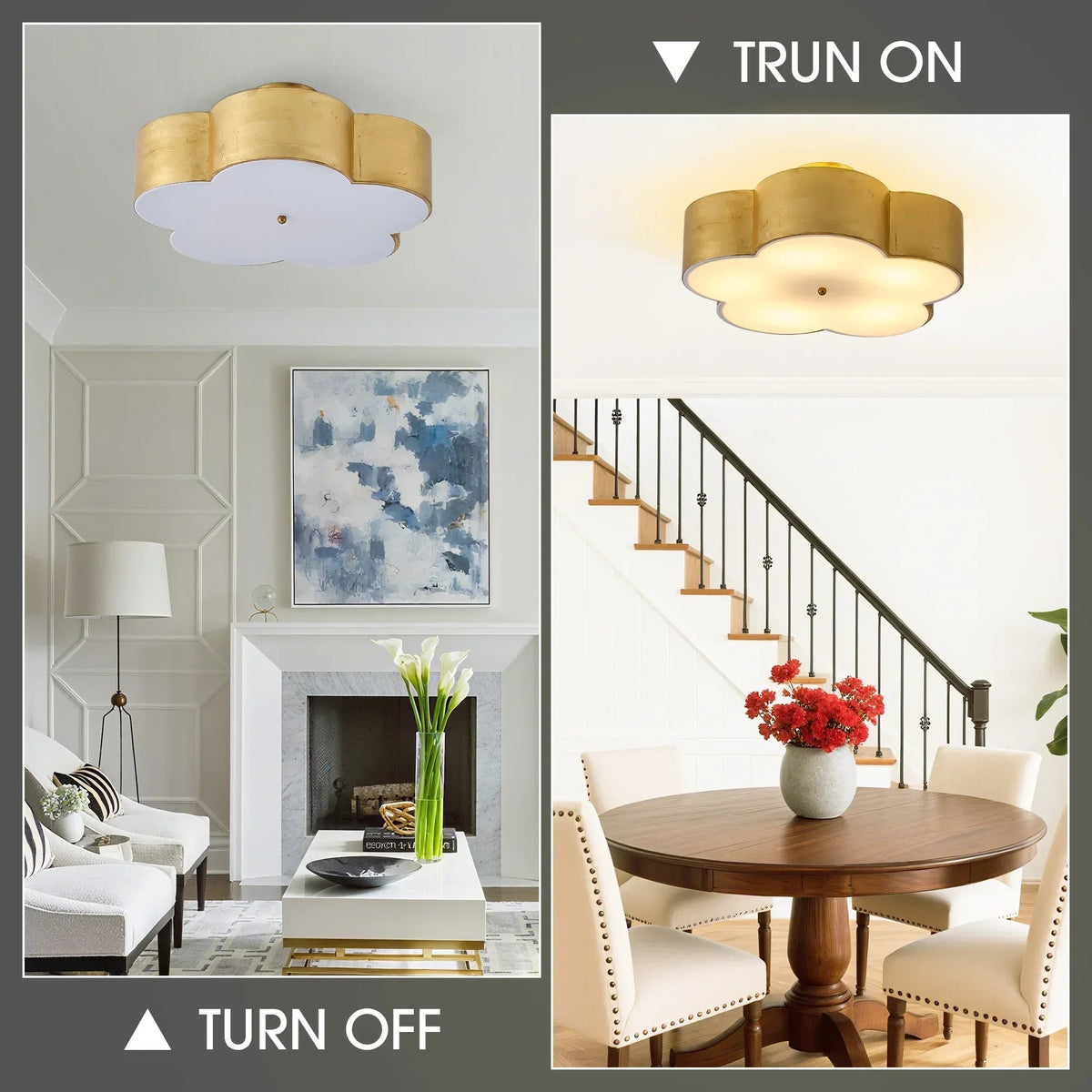 Parrot Uncle 20-Inch Joyce 5-Light Vintage Golden Semi-Flush Mount Ceiling Light (BBC3004)