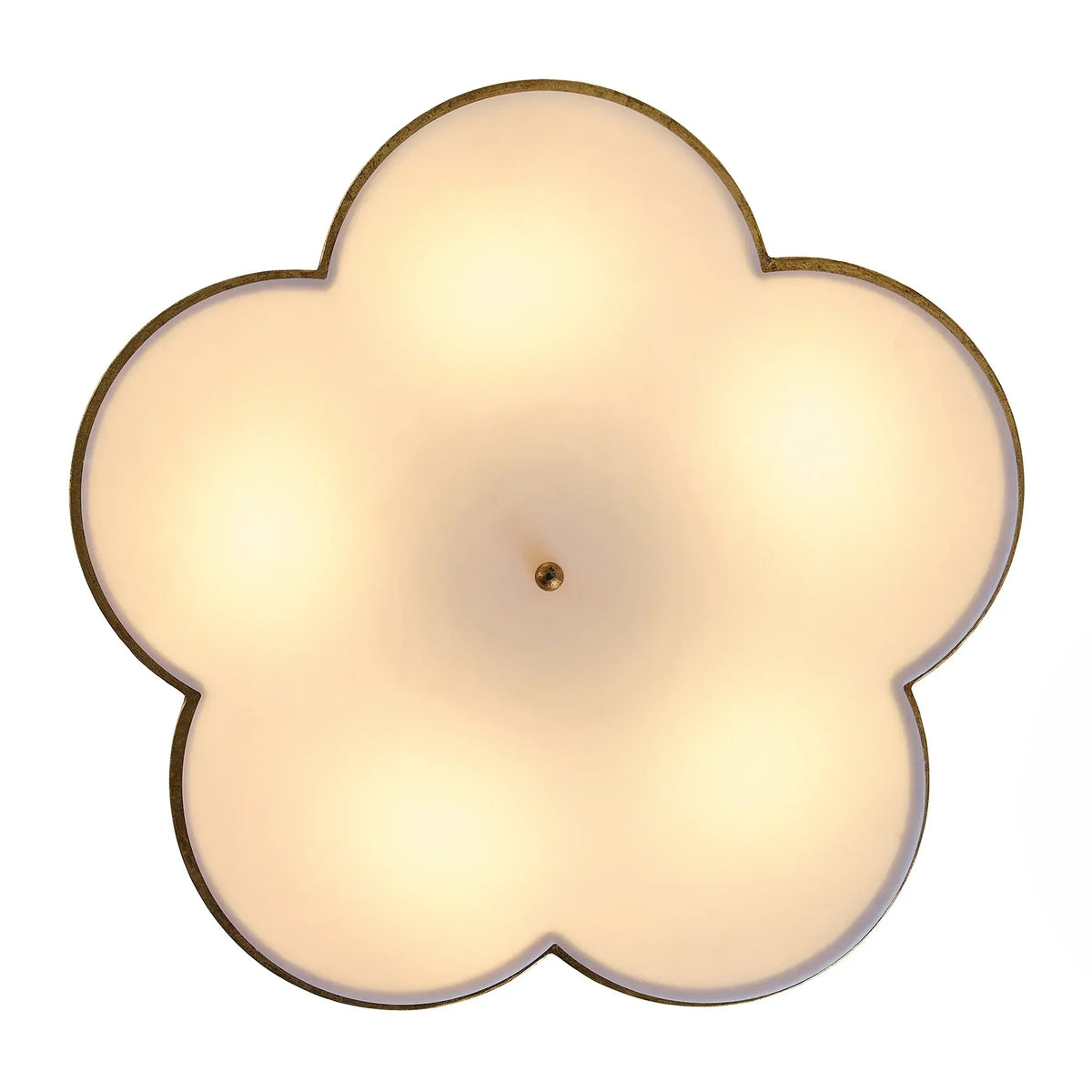 Front view of cloud-shaped frosted white diffuser for golden semi-flush mount light