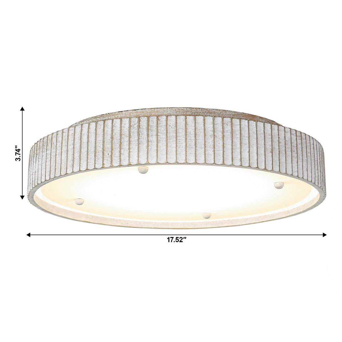 White round flush mount LED ceiling light with ribbed drum shade and flush base