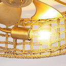 Parrot Uncle 18-Inch Vintage Gold Farmhouse Rattan Flush Mount Ceiling Fan with Light APP and Remote Control (BBF3002)