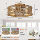Parrot Uncle 18-Inch Vintage Gold Farmhouse Rattan Flush Mount Ceiling Fan with Light APP and Remote Control (BBF3002)