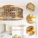 Parrot Uncle 18-Inch Vintage Gold Farmhouse Rattan Flush Mount Ceiling Fan with Light APP and Remote Control (BBF3002)