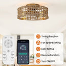 Parrot Uncle 18-Inch Vintage Gold Farmhouse Rattan Flush Mount Ceiling Fan with Light APP and Remote Control (BBF3002)