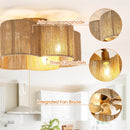 Parrot Uncle 21-Inch Golden Flower-shape Farmhouse Rattan Flush Mount Ceiling Fan with Light APP and Remote Control (BBF3003)