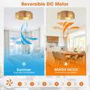 Parrot Uncle 21-Inch Golden Flower-shape Farmhouse Rattan Flush Mount Ceiling Fan with Light APP and Remote Control (BBF3003)