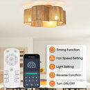 Parrot Uncle 21-Inch Golden Flower-shape Farmhouse Rattan Flush Mount Ceiling Fan with Light APP and Remote Control (BBF3003)