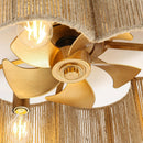Parrot Uncle 21-Inch Golden Flower-shape Farmhouse Rattan Flush Mount Ceiling Fan with Light APP and Remote Control (BBF3003)