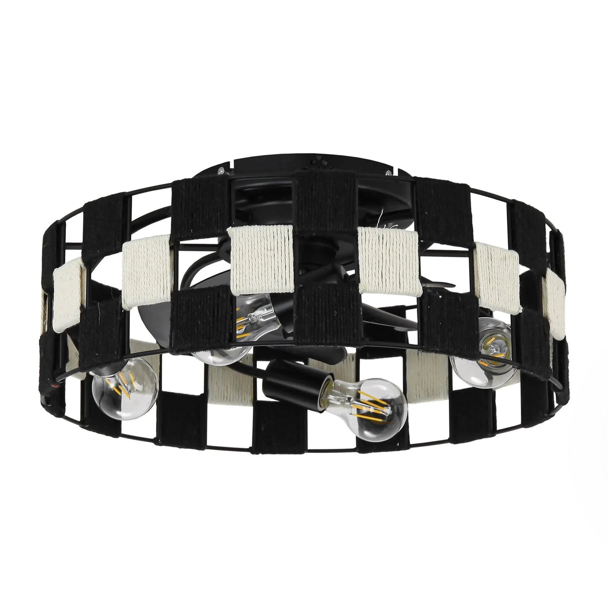Black industrial flush mount ceiling fan with light kit and fan blades