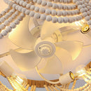 Parrot Uncle 20-Inch White Farmhouse Handmade Wooden Beads Flush Mount Ceiling Fan with APP Remote Control and Lighting (BBF3006)