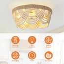 Parrot Uncle 20-Inch White Farmhouse Handmade Wooden Beads Flush Mount Ceiling Fan with APP Remote Control and Lighting (BBF3006)