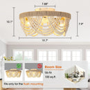 Parrot Uncle 20-Inch White Farmhouse Handmade Wooden Beads Flush Mount Ceiling Fan with APP Remote Control and Lighting (BBF3006)