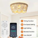 Parrot Uncle 20-Inch White Farmhouse Handmade Wooden Beads Flush Mount Ceiling Fan with APP Remote Control and Lighting (BBF3006)