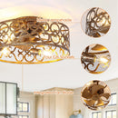 Parrot Uncle 18-Inch Vintage Distressed Golden Industrial Flush Mount Ceiling Fan with Light APP and Remote Control (BBF3008)