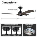 Parrot Uncle 52-Inch Ivy Industrial Downrod Mount LED Ceiling Fan with Remote Control (BBF6024BK)