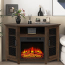 Parrot Uncle 45-Inch Corner Electric Fireplace TV Stands Console Table Insert 18" Electric Fireplace with 2 Metal Mesh Doors