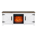Parrot Uncle 58-Inch Farmhouse TV Stand with 18-Inch Insert Electric Fireplace for Living Room