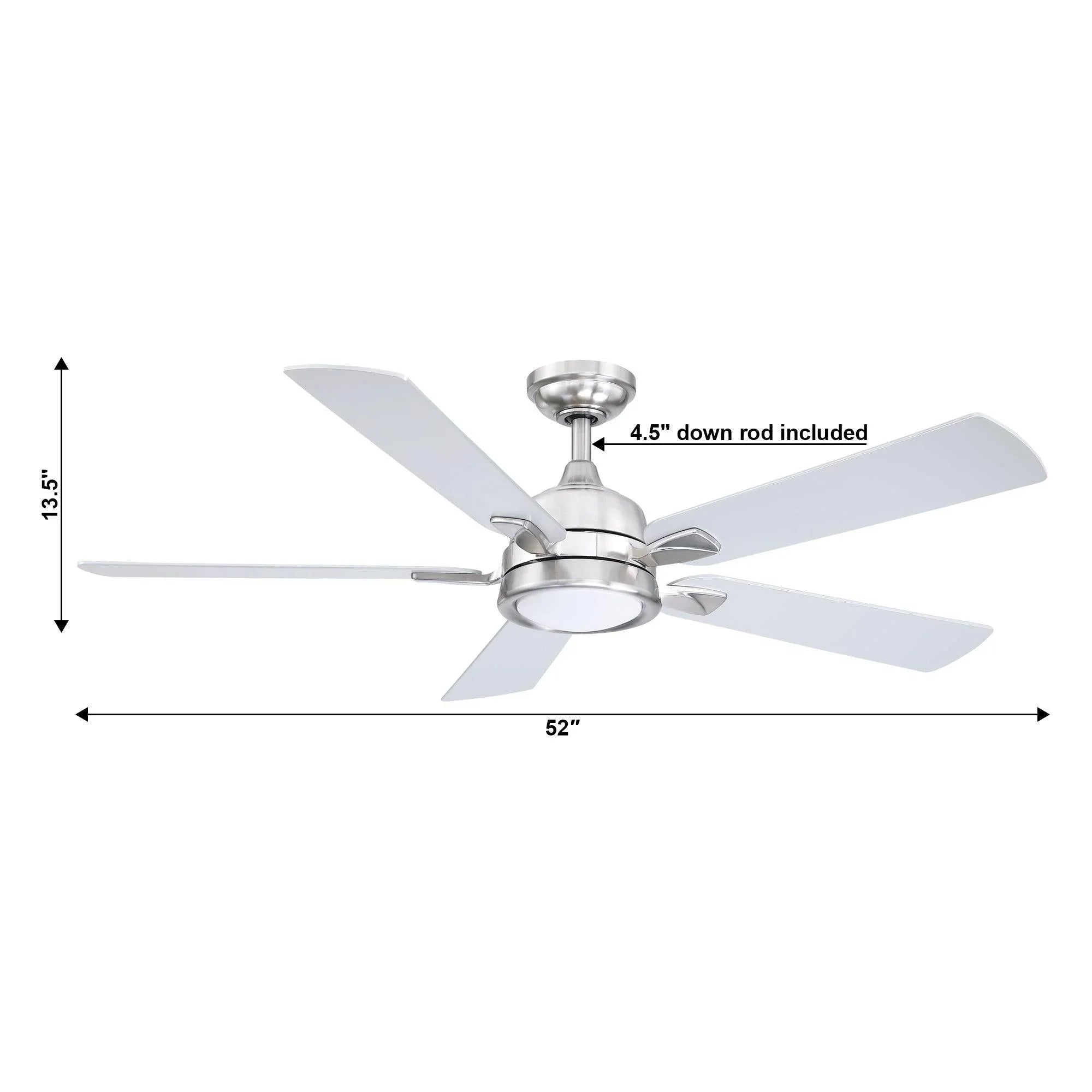 Brush Nickel industrial ceiling fan with five blades and downrod mount