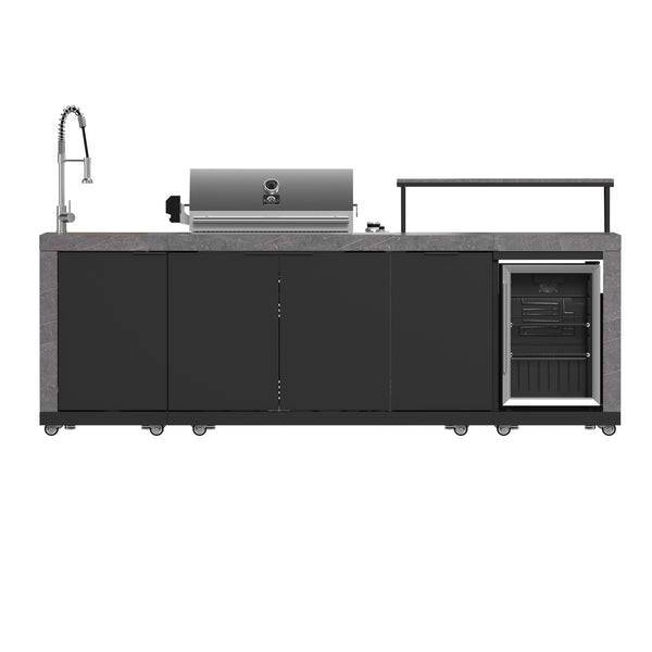 Forno Rimini Outdoor Kitchen 30-Inch BBQ 62,600 BTU, 3 Burners with Sear & Rotisserie, 2.4 cu.ft. Beverage Center, Stainless Steel Sink, Black Cabinets & Gray Sintered Stone Countertop (FODKT2544BLK)