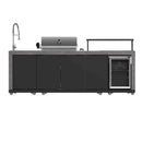Forno Rimini Outdoor Kitchen 30-Inch BBQ 62,600 BTU, 3 Burners with Sear & Rotisserie, 2.4 cu.ft. Beverage Center, Stainless Steel Sink, Black Cabinets & Gray Sintered Stone Countertop (FODKT2544BLK)
