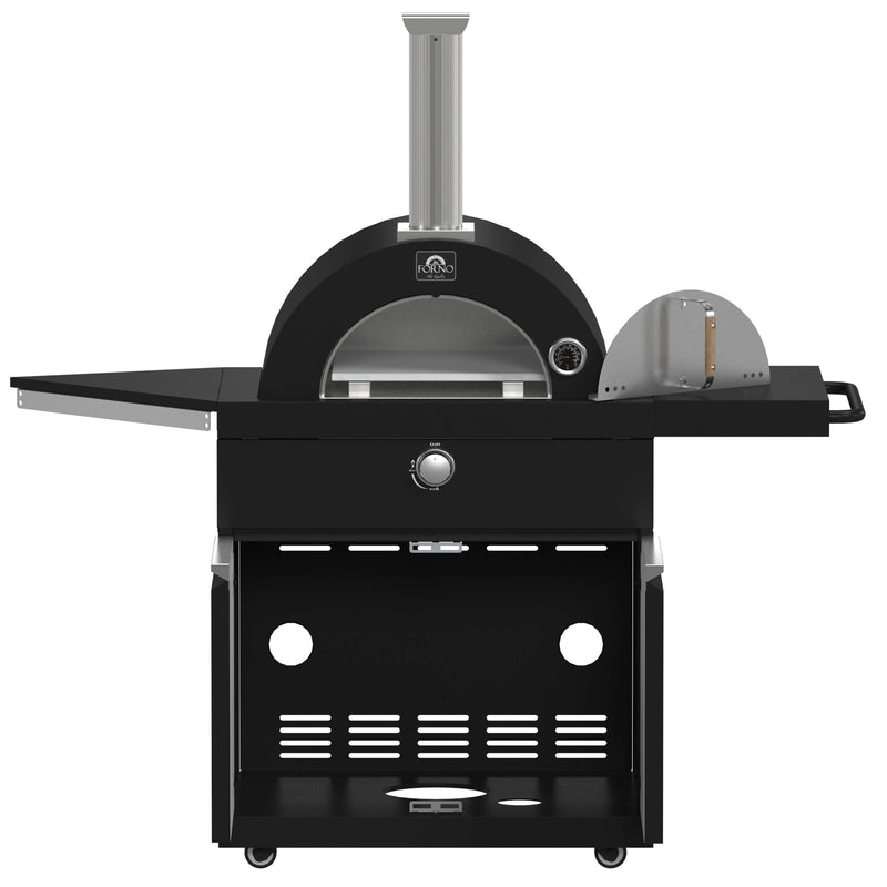 Forno All'Aperto Outdoor Kitchen Set with 87,600 BTU BBQ, Sink & Bar Module, Gas Pizza Oven, Black Sintered Stone Countertops in Black (FODKT2551BLK)