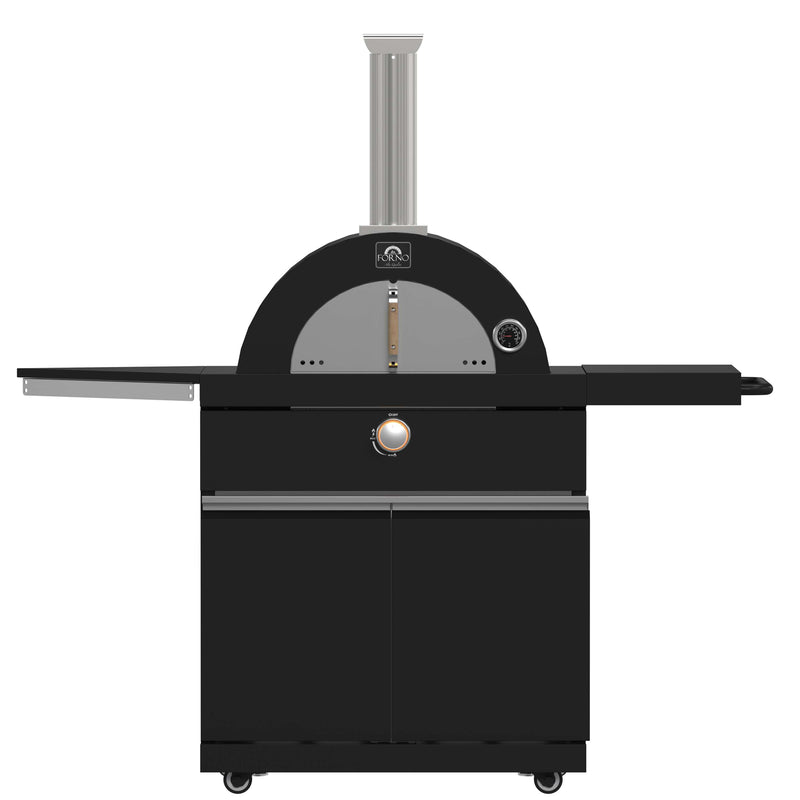 Forno All'Aperto Outdoor Kitchen Set with 87,600 BTU BBQ, Sink & Bar Module, Gas Pizza Oven, Black Sintered Stone Countertops in Black (FODKT2551BLK)