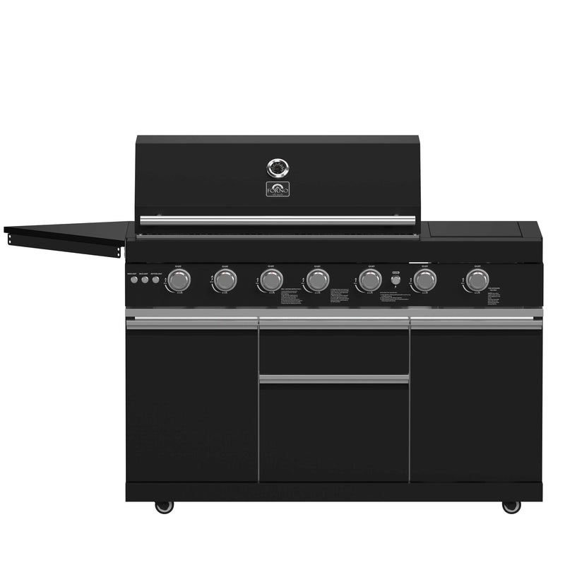 Forno All'Aperto Outdoor Kitchen Set with 87,600 BTU BBQ, Sink & Bar Module, Gas Pizza Oven, Black Sintered Stone Countertops in Black (FODKT2551BLK)