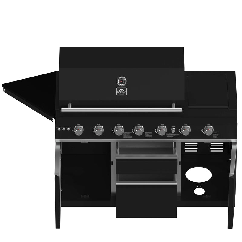 Forno All'Aperto Outdoor Kitchen Set with 87,600 BTU BBQ, Sink & Bar Module, Gas Pizza Oven, Black Sintered Stone Countertops in Black (FODKT2551BLK)