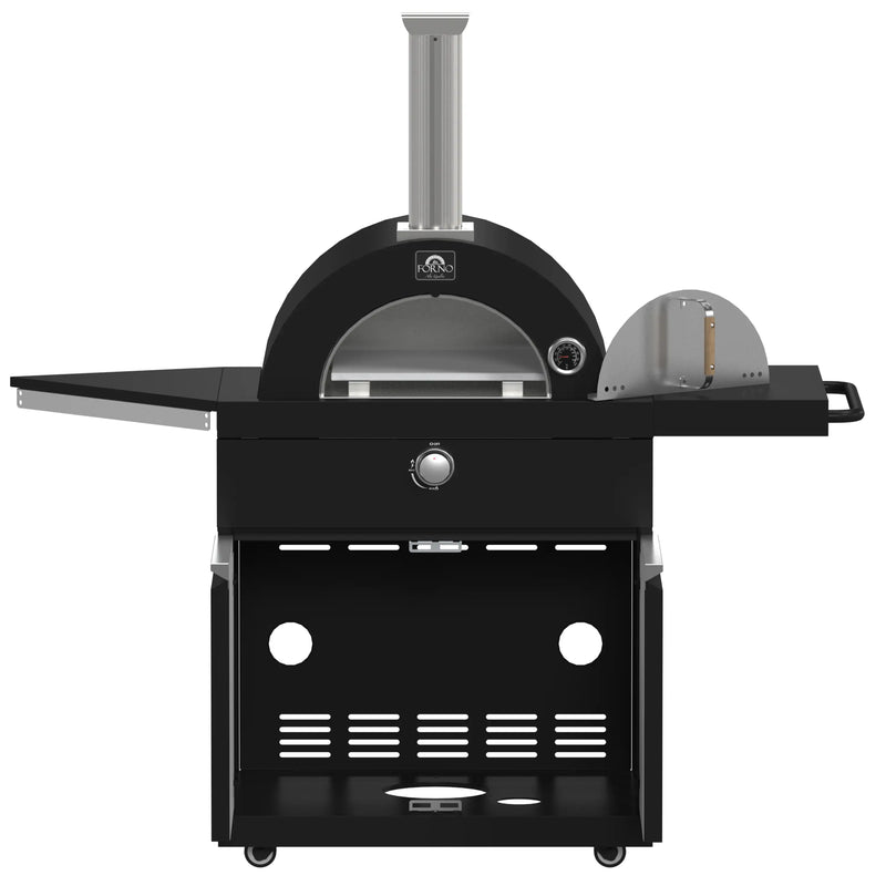 Forno All'Aperto Outdoor Kitchen Set with  99,600 BTU BBQ with 5 Stainless-Steel Burners, Infrared Burners & Side Burner, Plancha, Gas Pizza Oven, Sink & Bar Module with Black Sintered Stone Countertops (FODKT2568BLK)