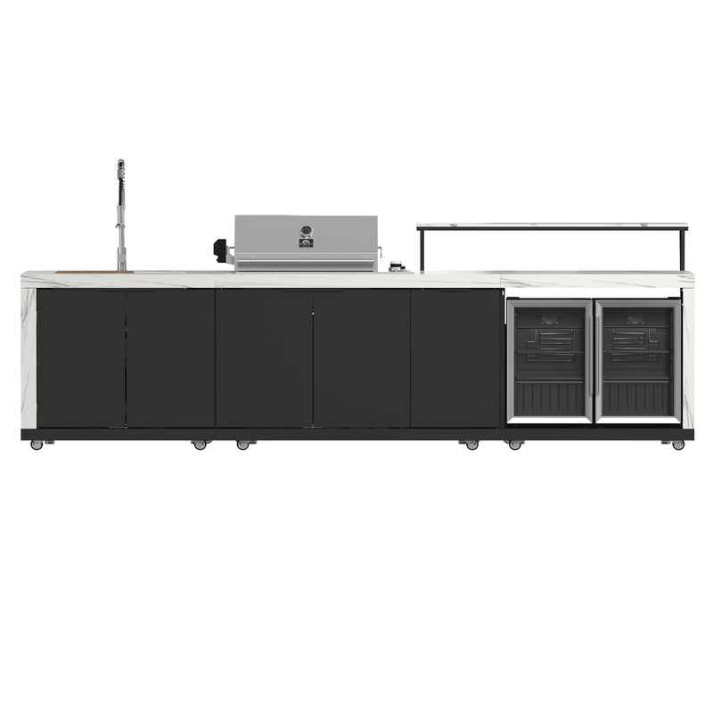 Forno Rimini Outdoor Kitchen 30-Inch BBQ 62,000 BTU, 4.8 cu.ft. Beverage Center, Stainless Steel Sink, White Countertops (FODKT2575WHT)