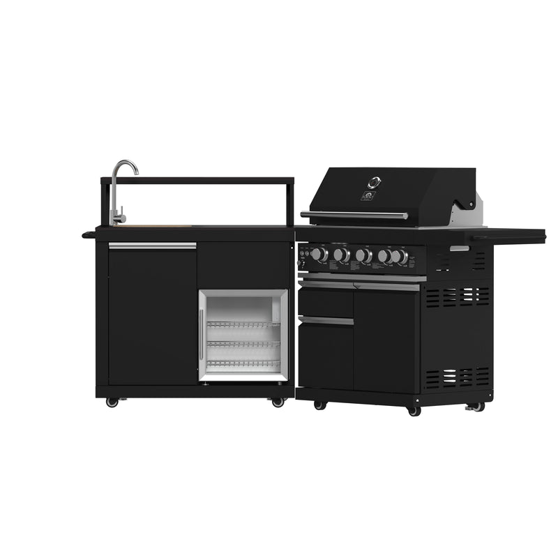 Forno All'Aperto 62,600 BTU BBQ with 3 Stainless-Steel Burners & Infrared Burners & Sink Module with Black Sintered Stone Countertops, Bar & Beverage Center (FODKT2582BLK)