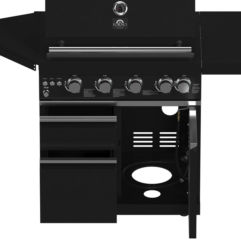 Forno All'Aperto 62,600 BTU BBQ with 3 Stainless-Steel Burners & Infrared Burners & Sink Module with Black Sintered Stone Countertops, Bar & Beverage Center (FODKT2582BLK)