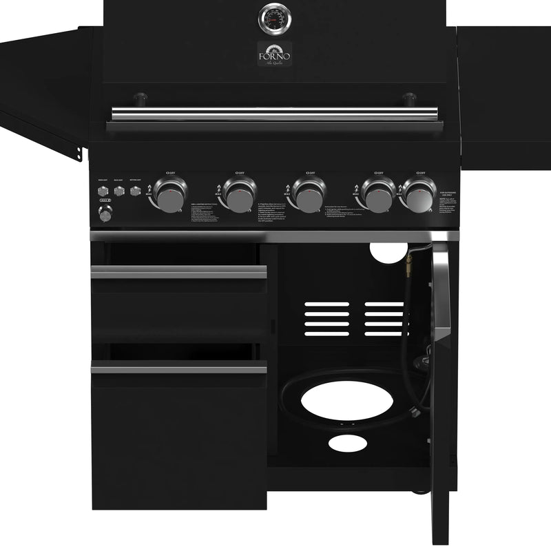 Forno All'Aperto 62,600 BTU BBQ with 3 Stainless-Steel Burners & Infrared Burners & Sink Module with Black Sintered Stone Countertops, Bar & Beverage Center (FODKT2582BLK)