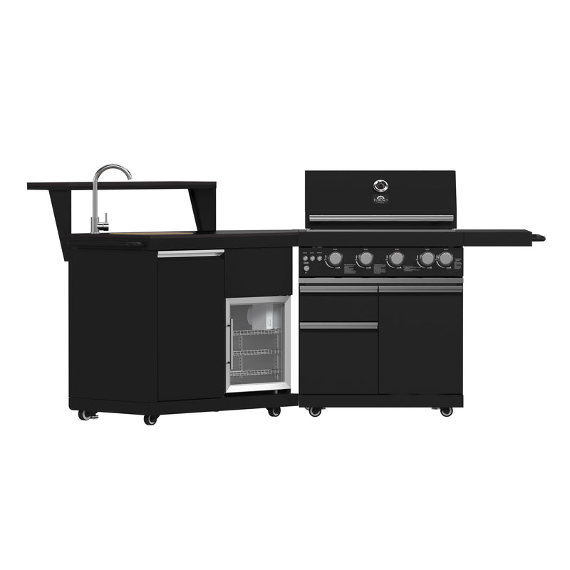 Forno All'Aperto 62,600 BTU BBQ with 3 Stainless-Steel Burners & Infrared Burners & Sink Module with Black Sintered Stone Countertops, Bar & Beverage Center (FODKT2582BLK)