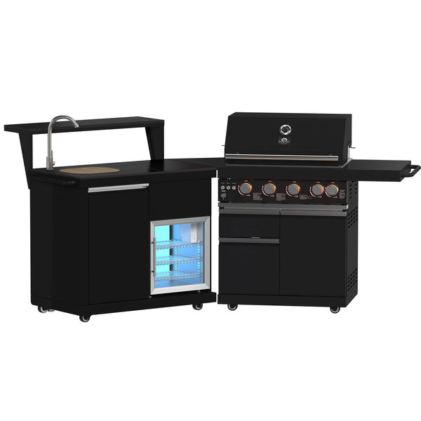 Forno All'Aperto 62,600 BTU BBQ with 3 Stainless-Steel Burners & Infrared Burners & Sink Module with Black Sintered Stone Countertops, Bar & Beverage Center (FODKT2582BLK)