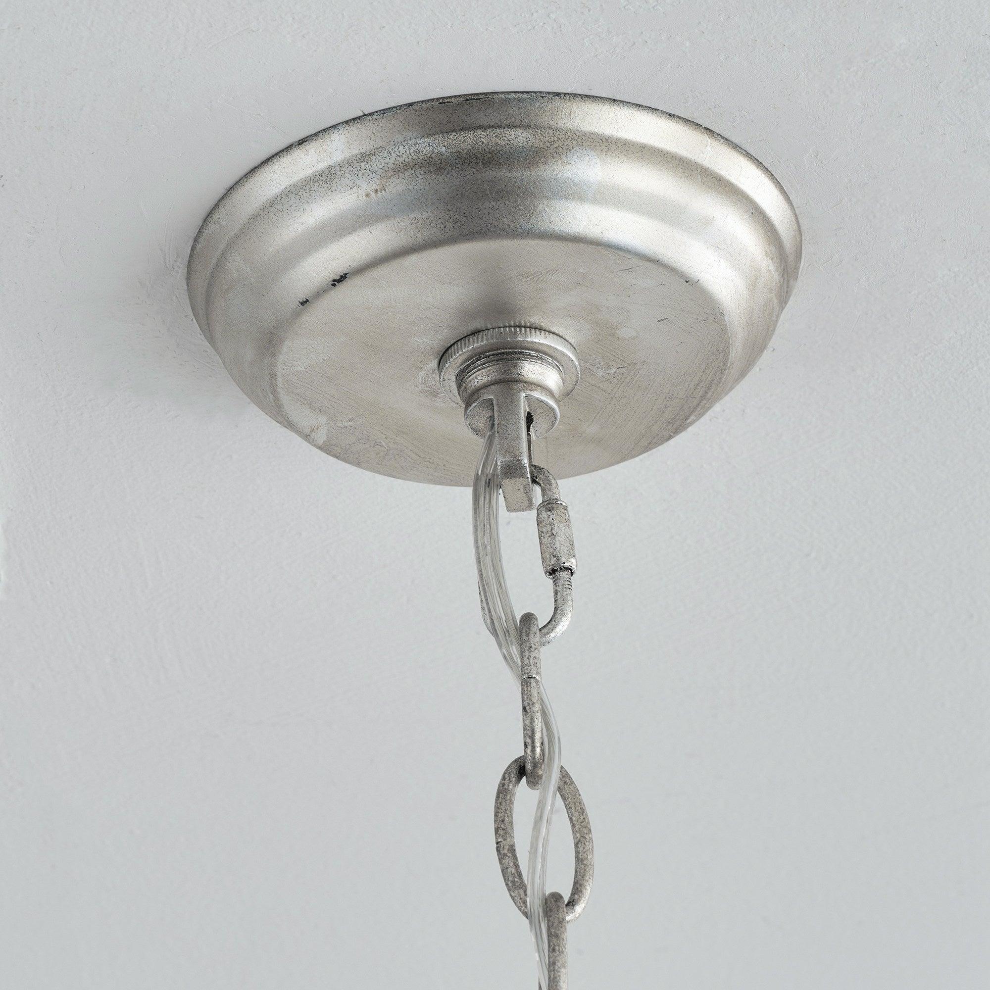 Satin nickel pendant canopy with hanging chain and hook connection for a 4-light fixture