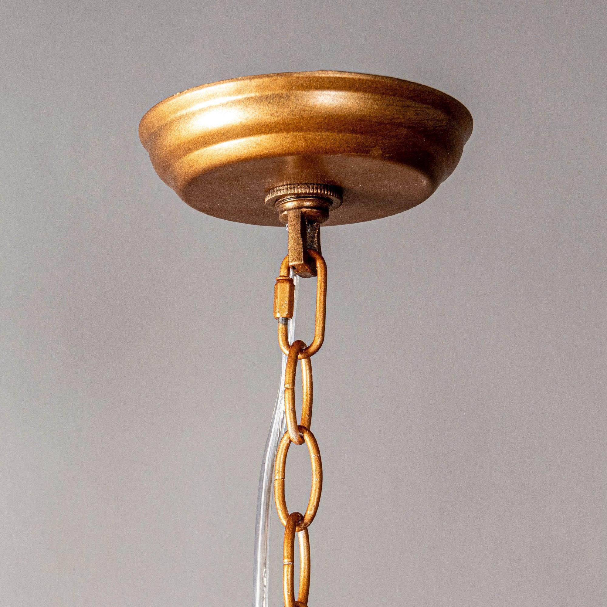 Antique gold ceiling canopy, chain and downrod for natural rope drum chandelier