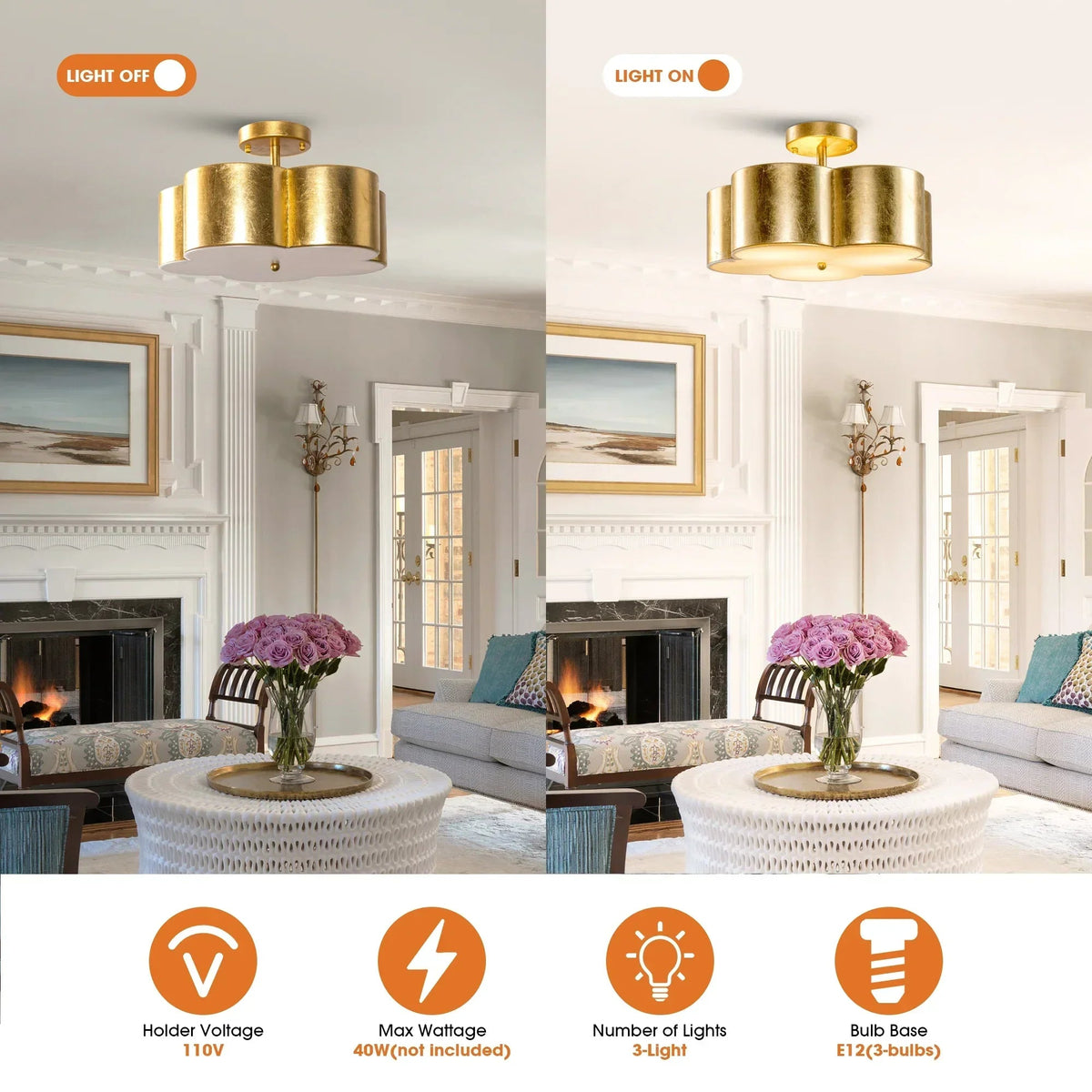 Parrot Uncle Golden Modern Semi Flush 3-Light Ceiling Lighting (BBW9744-3)