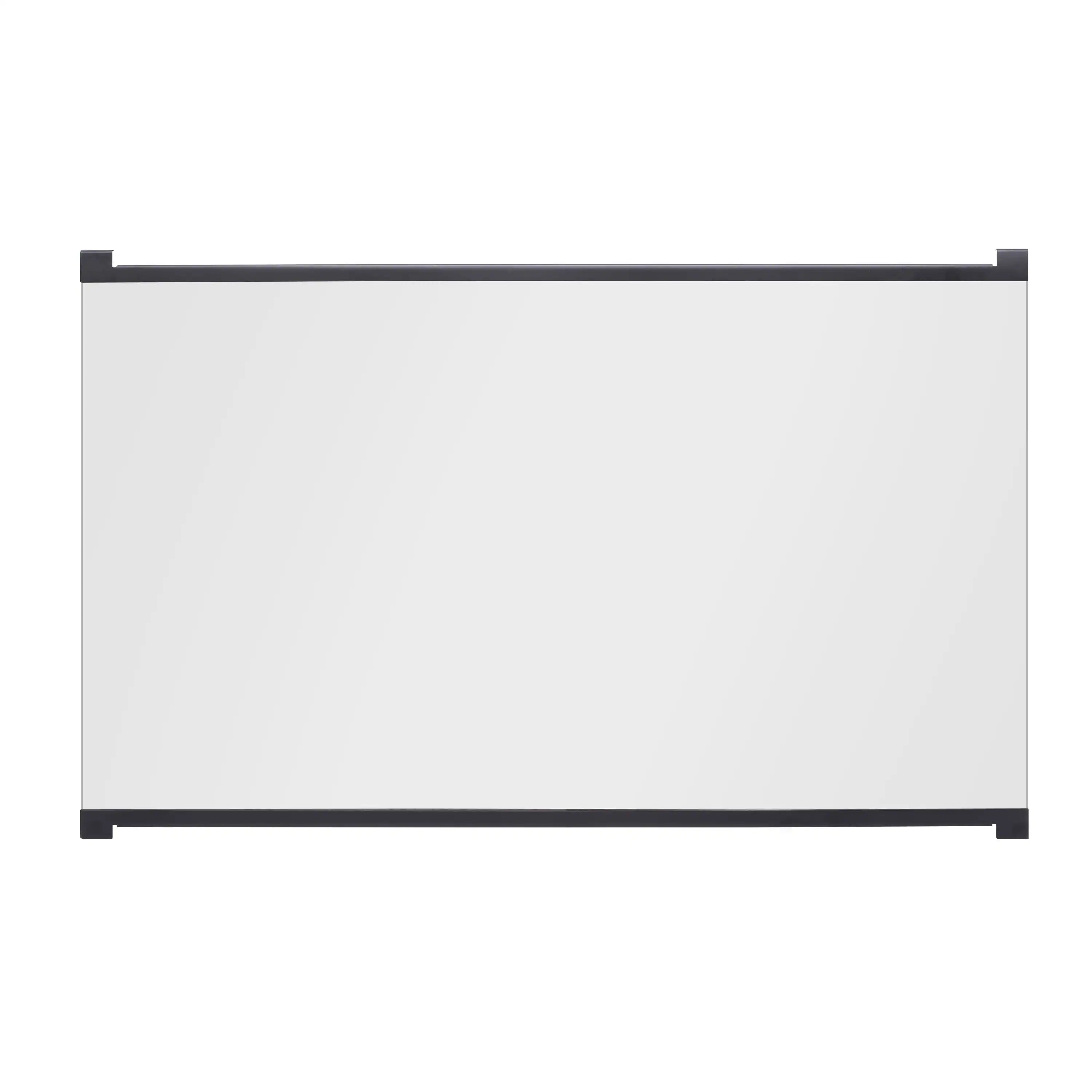 Black-framed glass panel for built-in electric fireplace insert