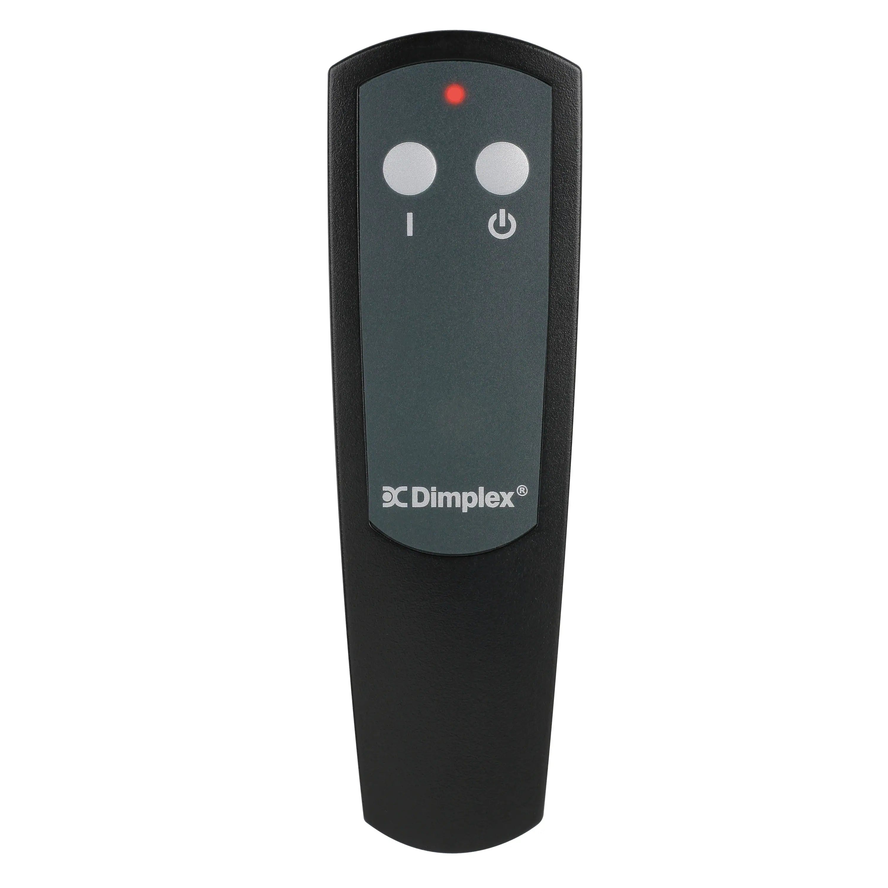Black Dimplex electric fireplace remote control with button icons