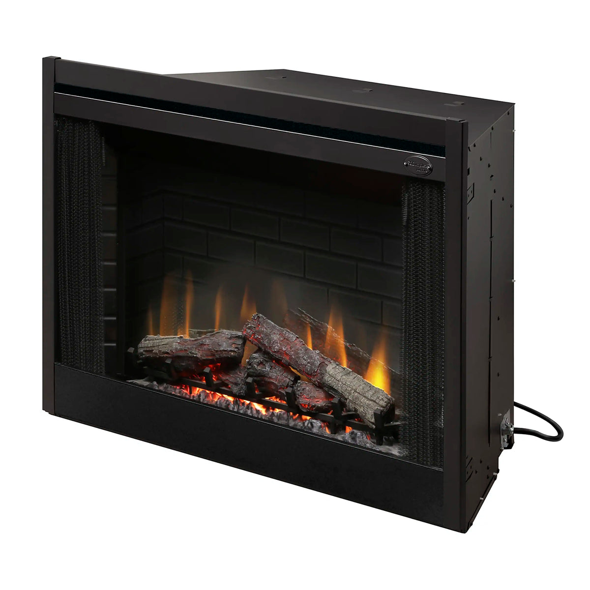 Dimplex BF45DXP built-in electric firebox insert, black front view with flame glow