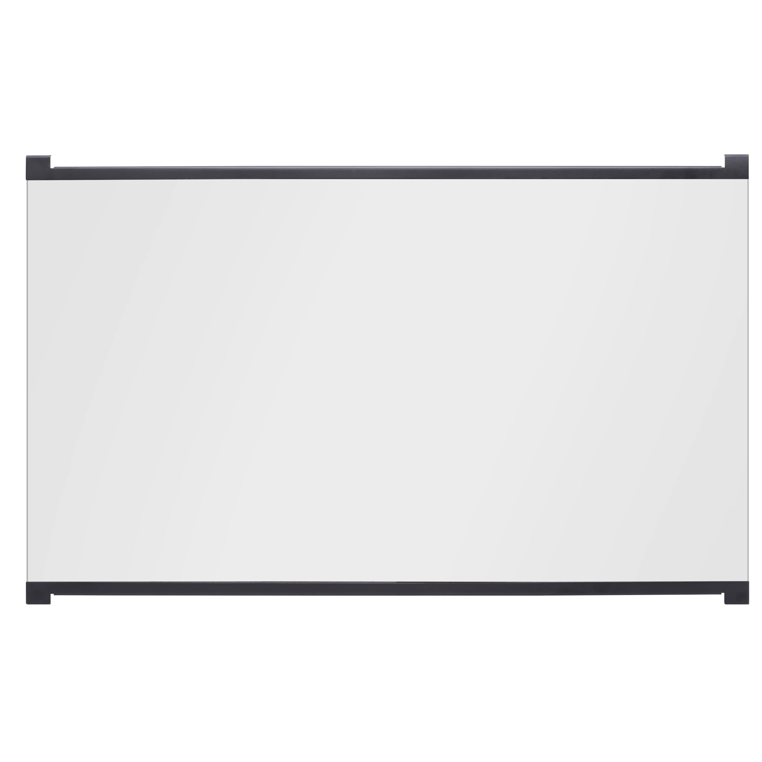 Tamperproof glass firebox door with black frame, rectangular panel