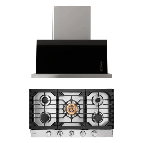 Fotile 2-Piece Appliance Package - 36-Inch Tri-Ring Burner Gas Cooktop and Insert Range Hood