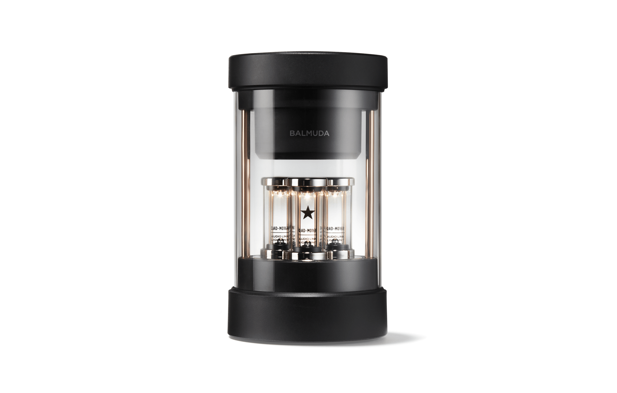 Portable Bluetooth speaker with transparent tube LED light show, black body