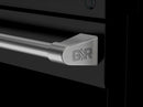 Black oven door corner with stainless handle and GR logo