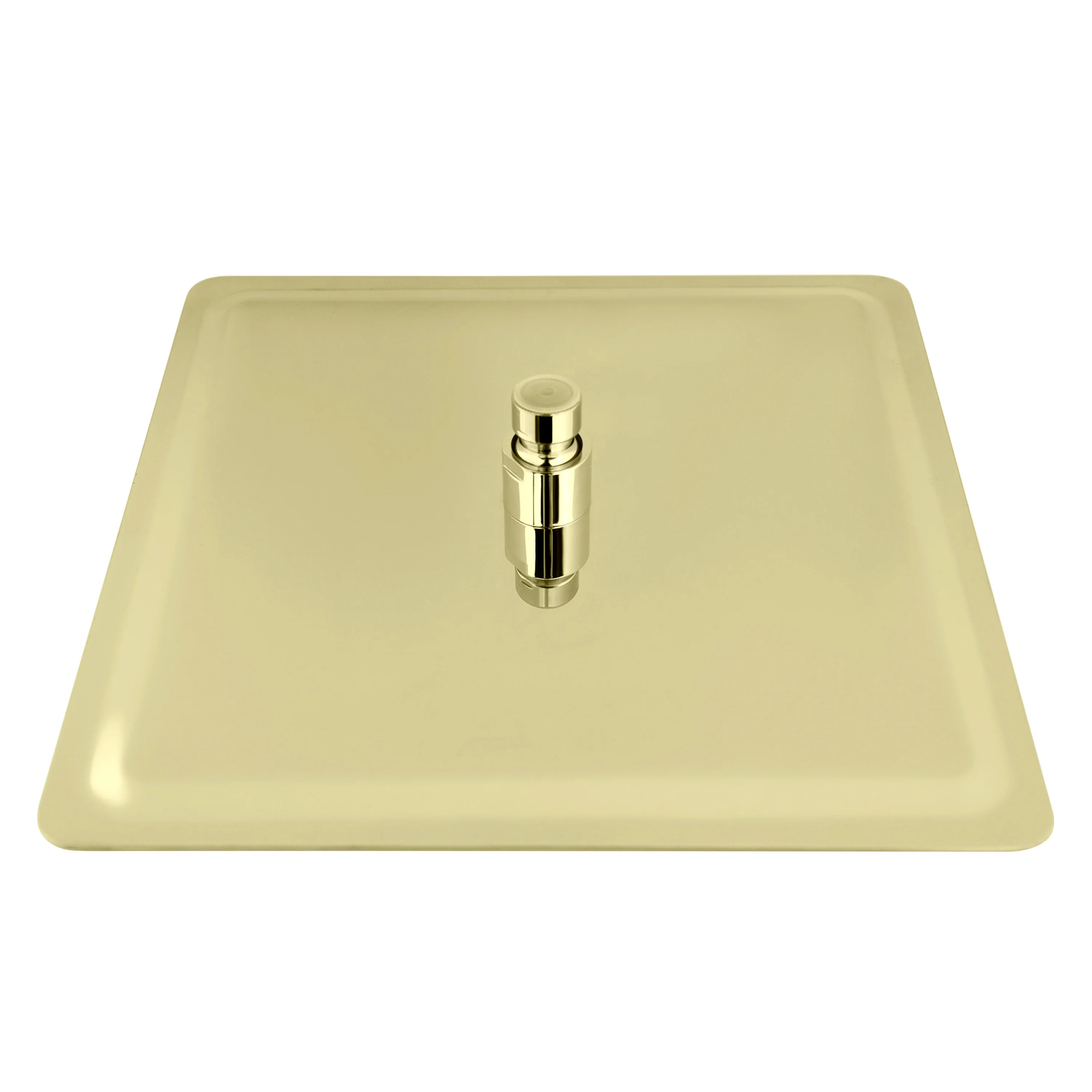 8-inch square shower head with polished gold finish and central mount