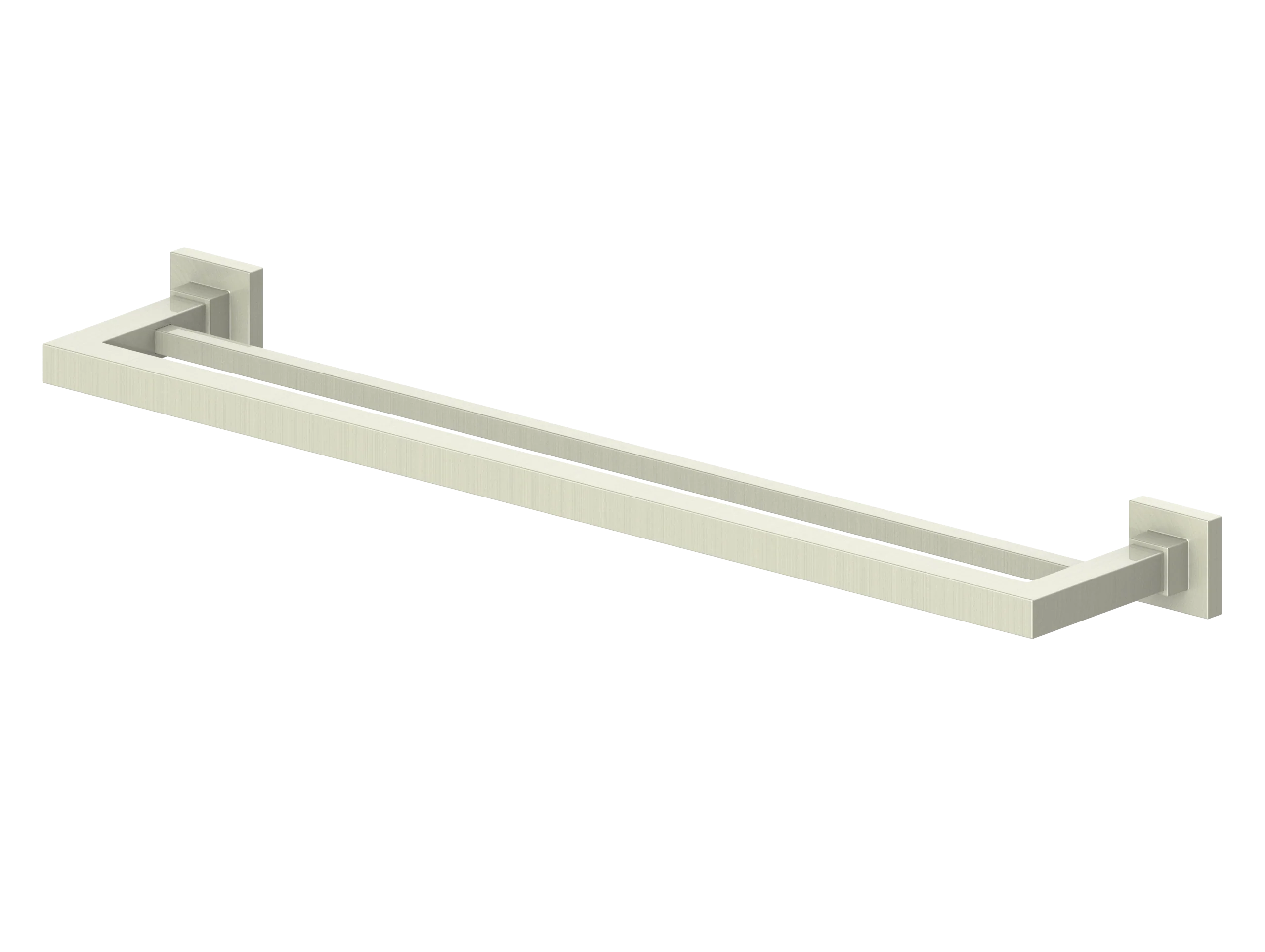 Brushed nickel double towel rail with two square wall brackets