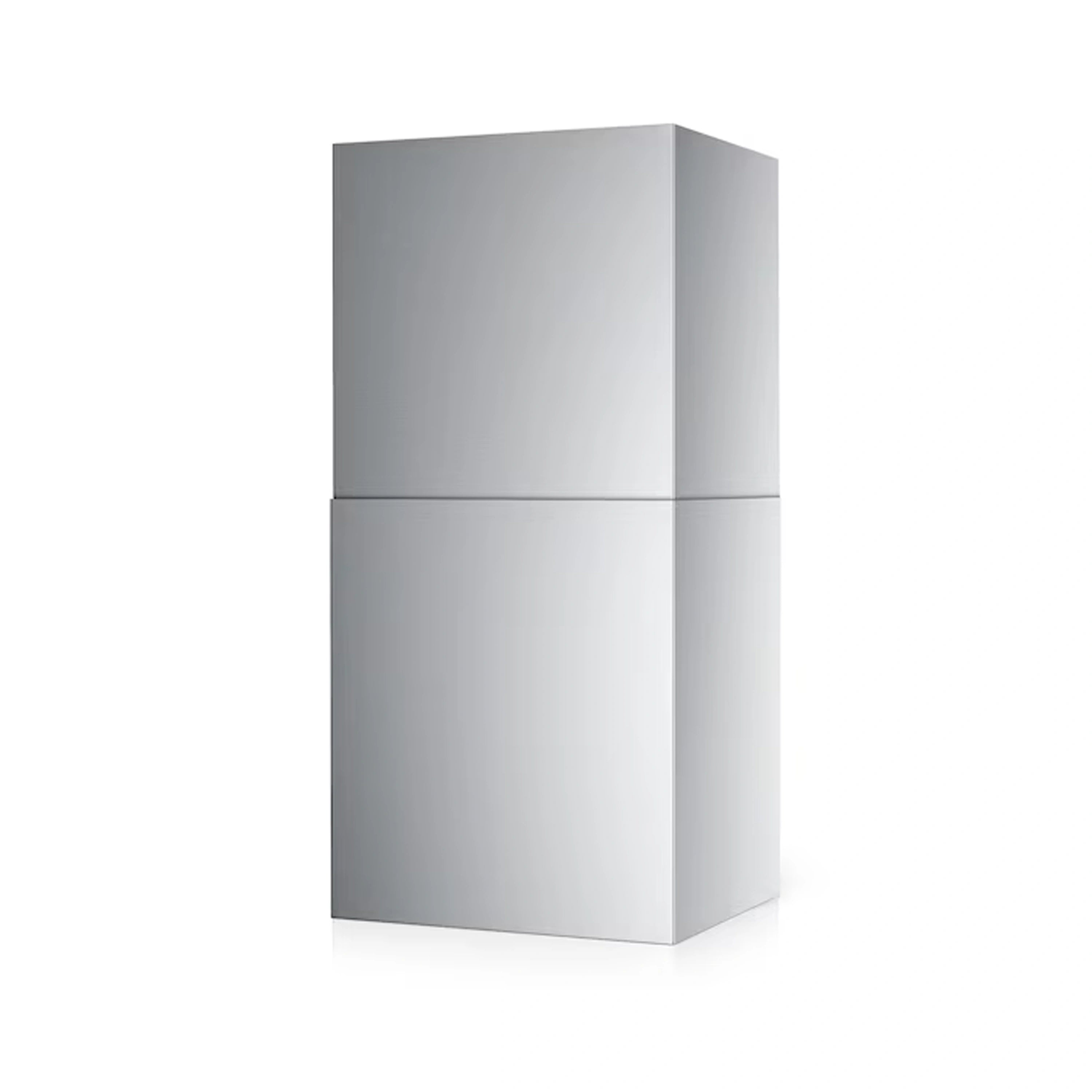 Extendable vent hood duct cover, smooth stainless steel finish, rectangular box shape