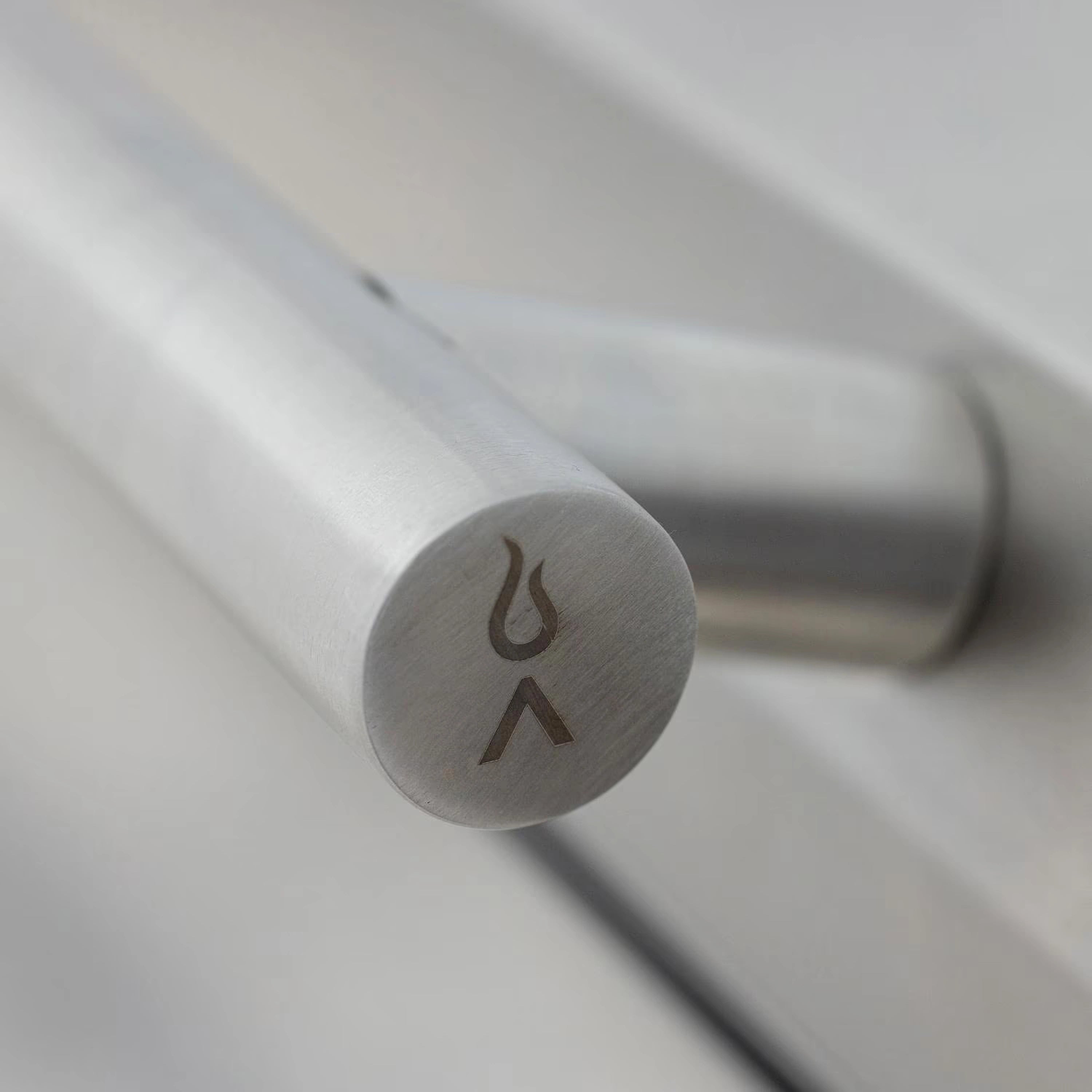 Stainless steel griddle lid handle with flame icon
