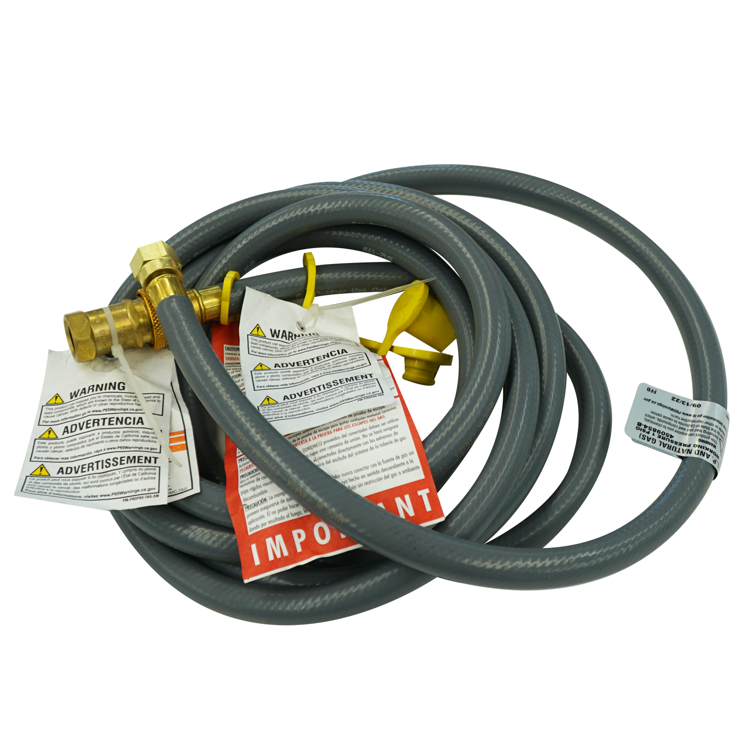 Broilmaster quick disconnect hose kit with 12 ft gray hose and brass gas fittings