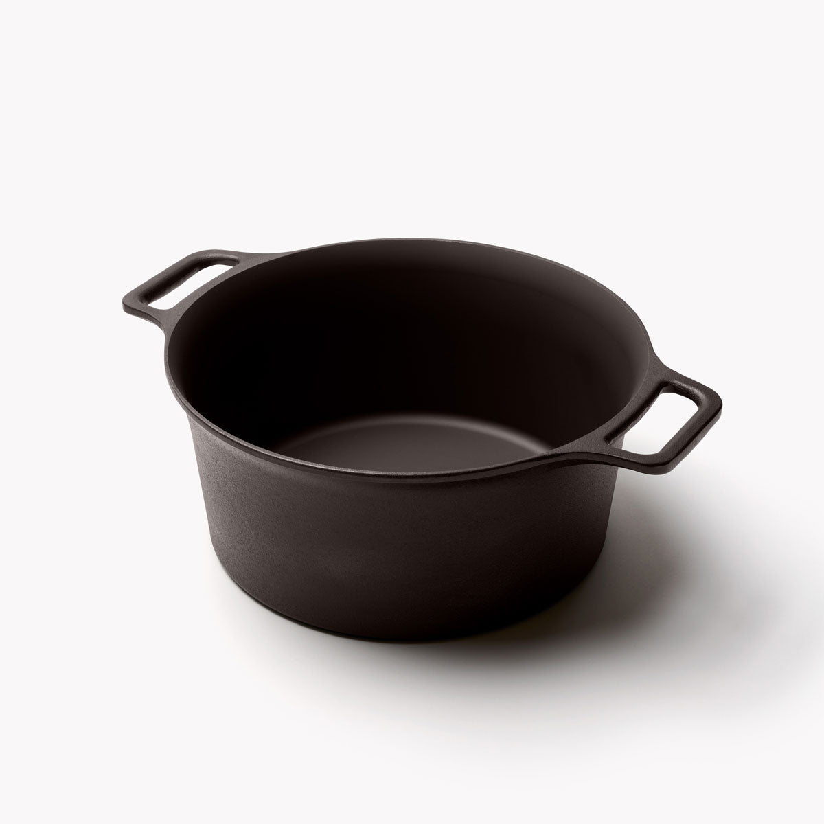 Black cast iron Dutch oven pot with two side handles